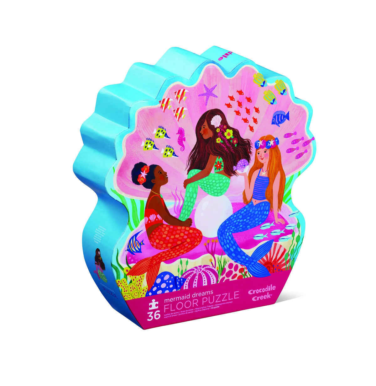Crocodile Creek Mermaid Dreams floor puzzle on the floor encourages hands-on play