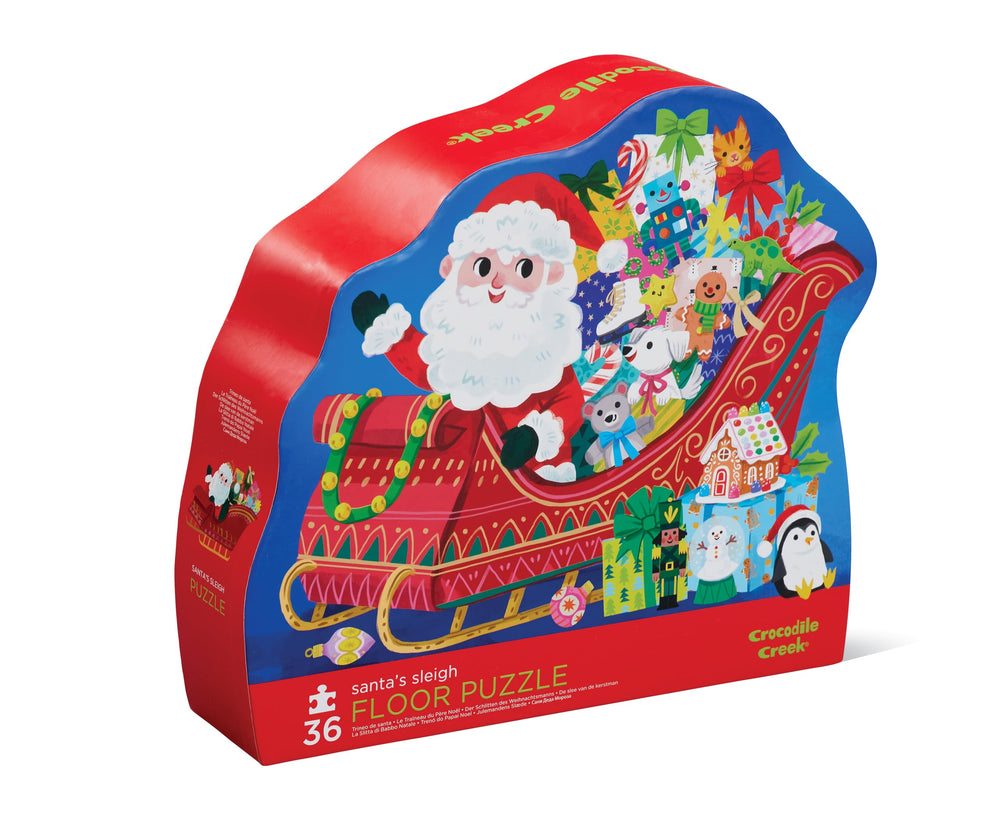 Crocodile Creek Santa's Sleigh puzzle front view for family fun.