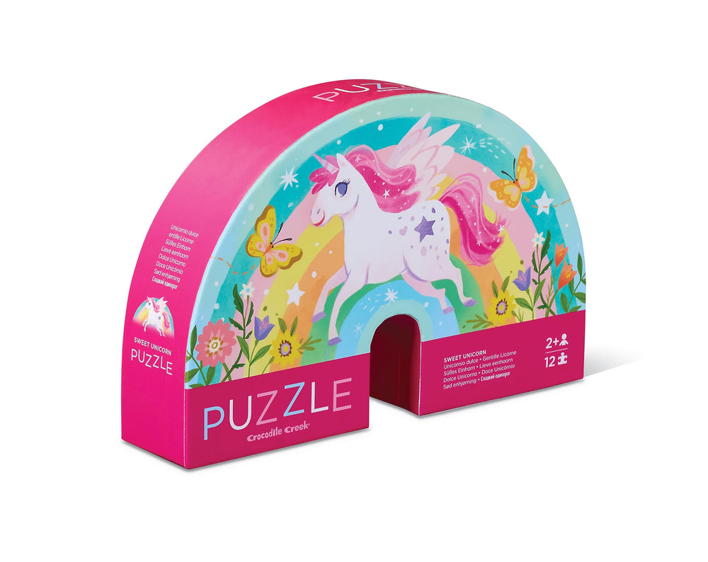 Crocodile Creek Sweet Unicorn puzzle laid on the floor for focused play