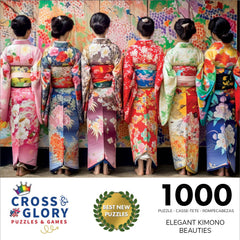 Cross and Glory 1000-piece puzzle artwork showing intricate kimono patterns and cultural charm