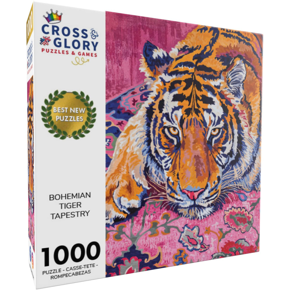 Cross & Glory Bohemian Tiger Tapestry assembly progress reveals crafted edge detail.