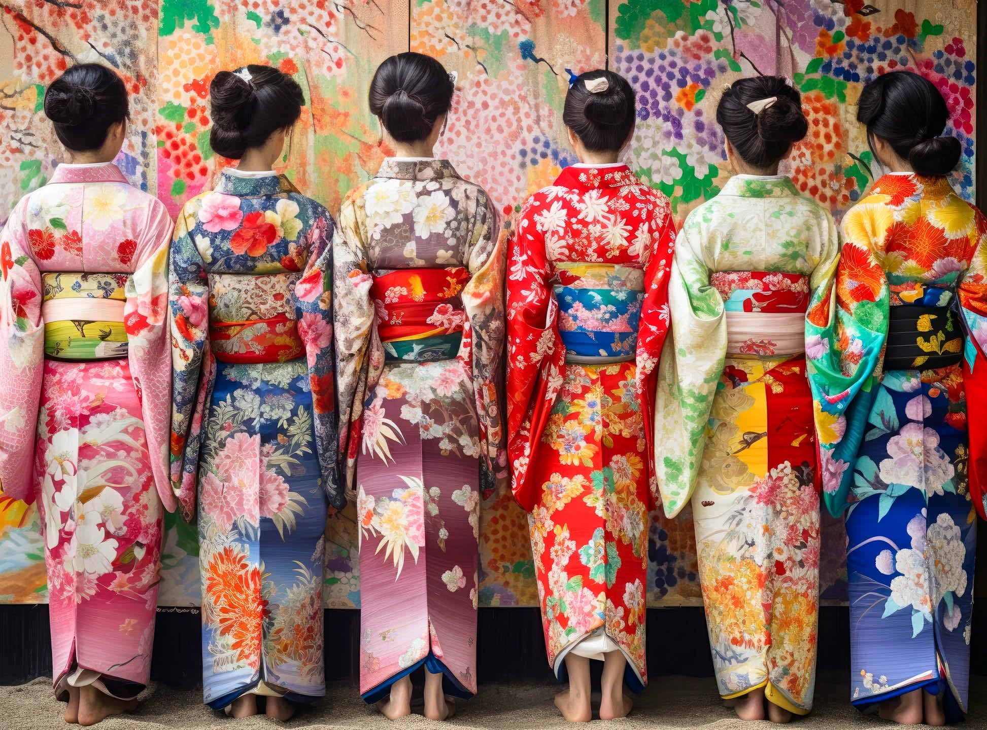 Cross and Glory Elegant Kimono Beauties puzzle cover with vibrant kimono art for mindful puzzling