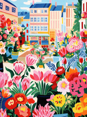 Cross & Glory Petal Promenade Paris market scene, vibrant colors for engaging puzzle sessions