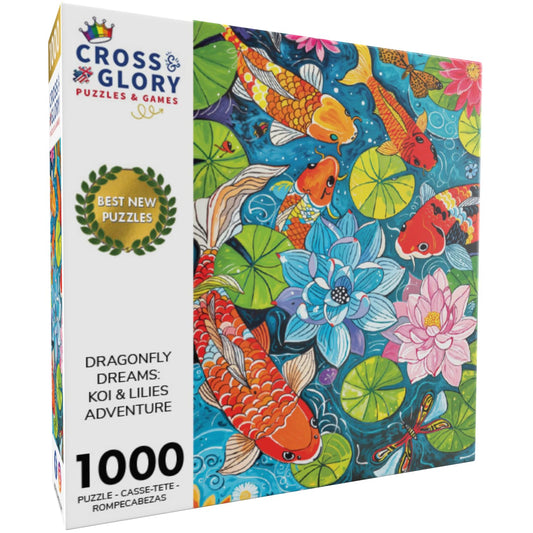 Cross & Glory Dragonfly Dreams puzzle pieces spread for mindful puzzling