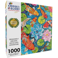Cross & Glory Dragonfly Dreams puzzle pieces spread for mindful puzzling