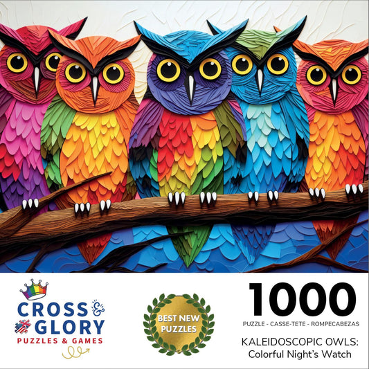 Cross & Glory Kaleidoscopic Owls colorful-pieces image invites immersive, satisfying puzzle solving.