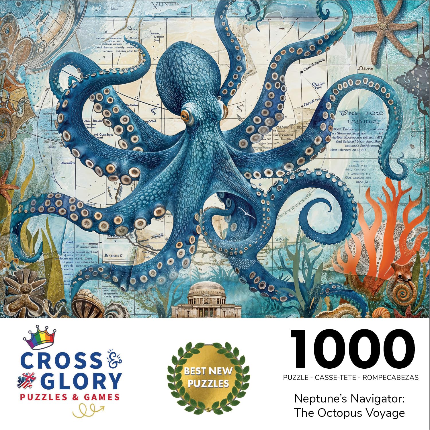 Cross & Glory Neptune's Navigator: maps and treasure motifs spark curiosity during puzzles.