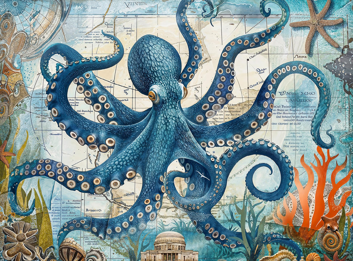Cross & Glory Neptune's Navigator puzzle: octopus and reef detail for mindful, ocean-inspired nights.