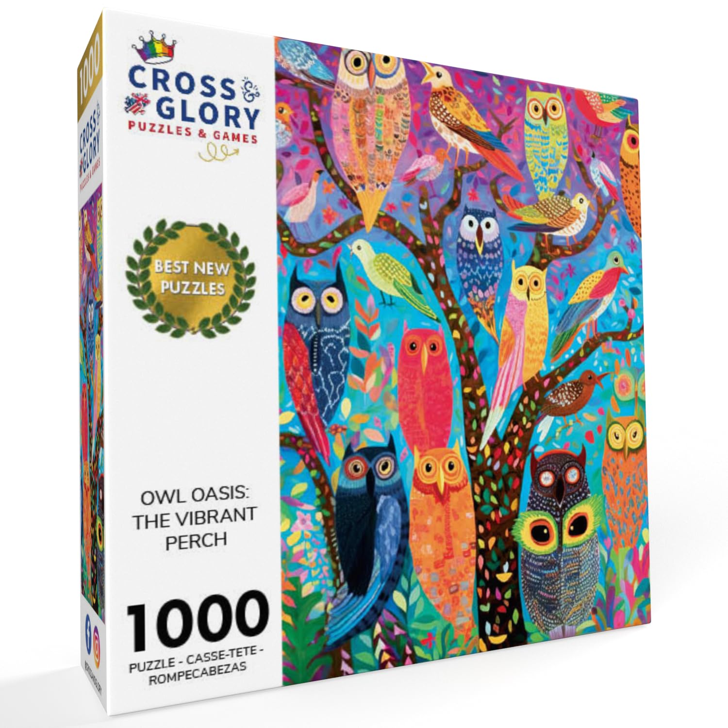 Cross & Glory Owl Oasis nocturnal collage highlights a whimsical garden scene for puzzle lovers.