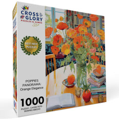 Cross & Glory Poppies Panorama: Orange Elegance floral-detail—crisp imagery enhances focus during assembly.