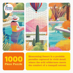 Cross & Glory puzzle poolside desert scene shows vibrant colors for immersive play.