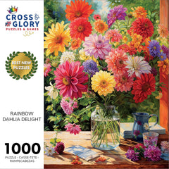 Cross & Glory Rainbow Dahlia Delight box close-up showing premium packaging.