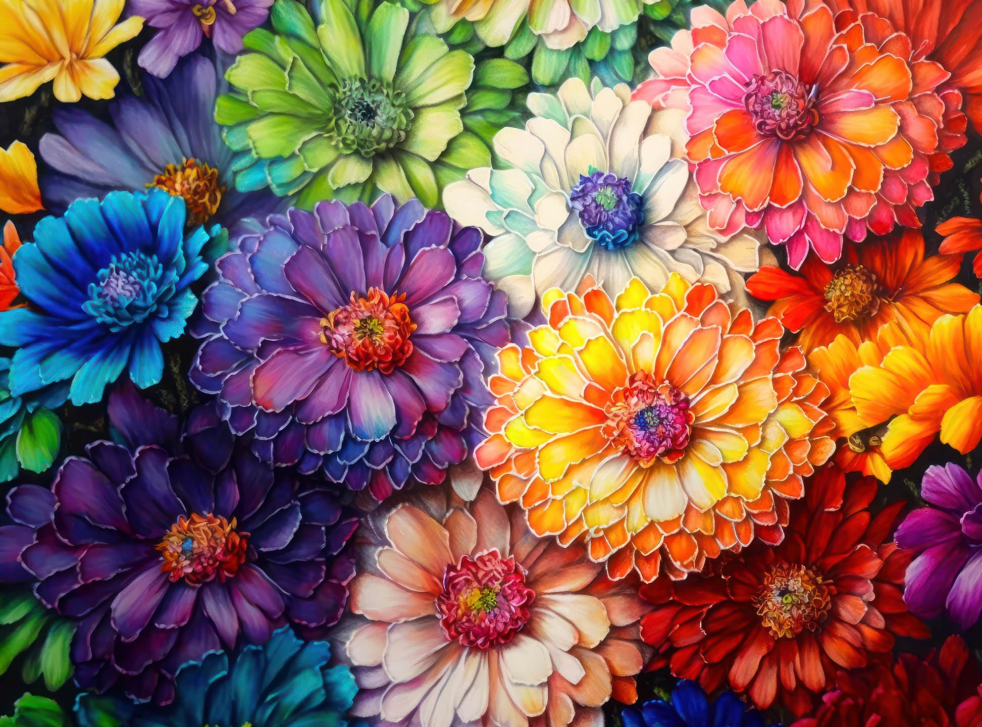Cross & Glory Rainbow of Flowers puzzle cover image with vibrant blooms for immersive, relaxing puzzling.