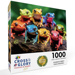 Cross & Glory Rainbow Ribbit close-up, red and blue frogs show premium puzzle detail