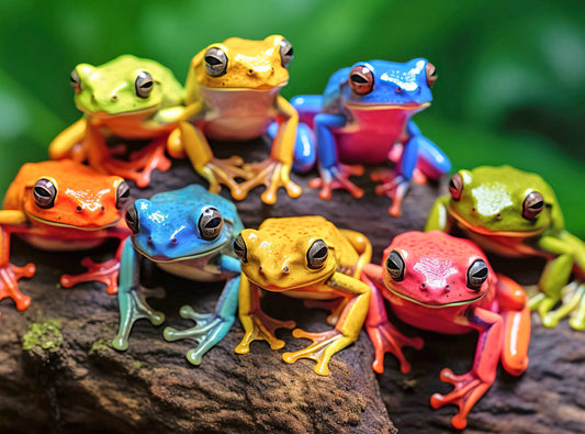 Cross & Glory Rainbow Ribbit cover art, vibrant frog ensemble ideal for family puzzle night