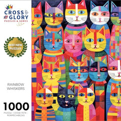 Cross & Glory Rainbow Whiskers cat collage closeup showing colorful puzzle pieces