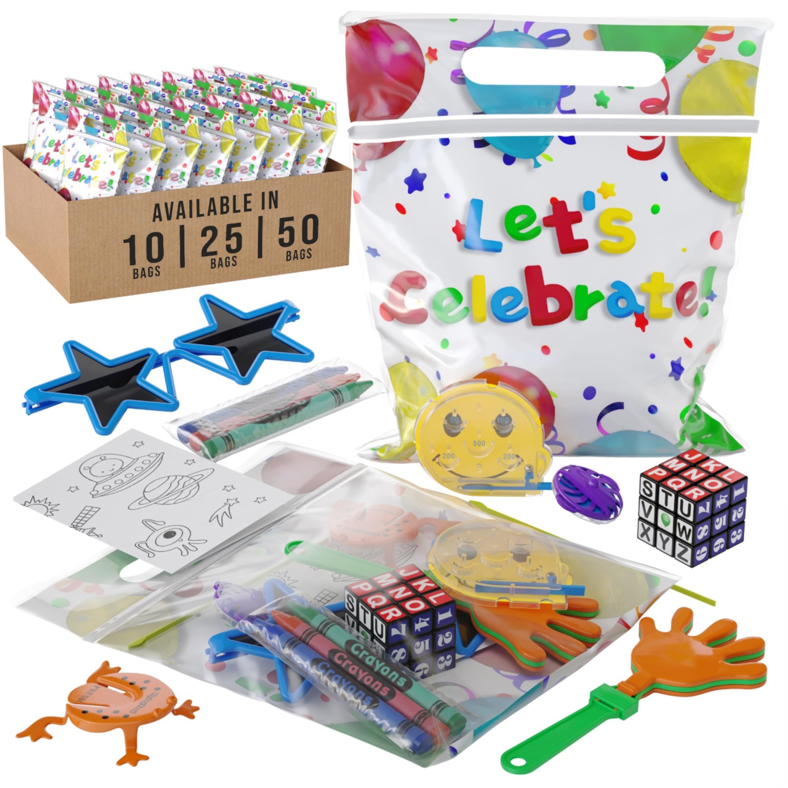 Crown Display pre-filled bags with colorful toys for kids parties