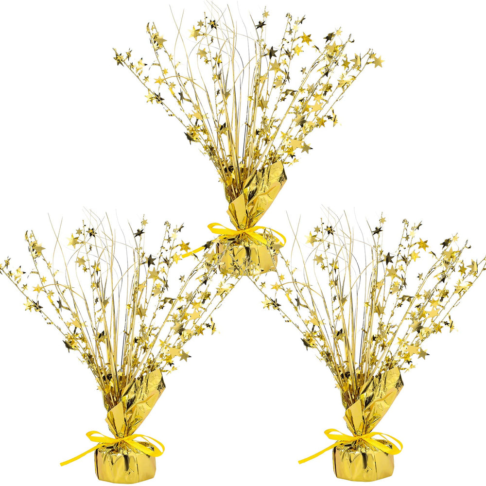Crowye gold star centerpiece front view enhances holiday table decor
