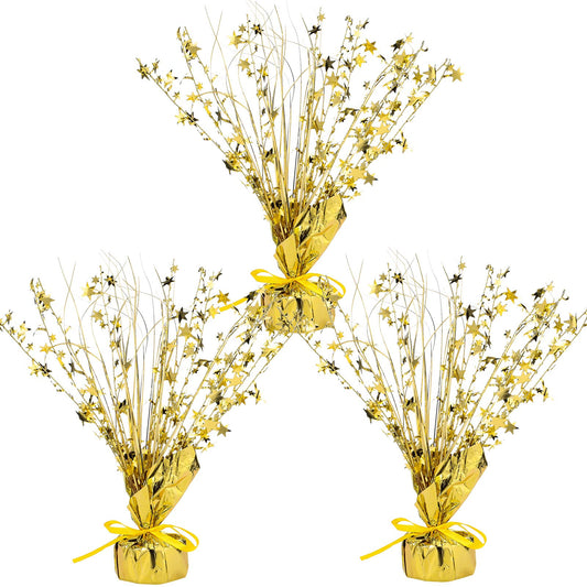Crowye gold star centerpiece front view enhances holiday table decor