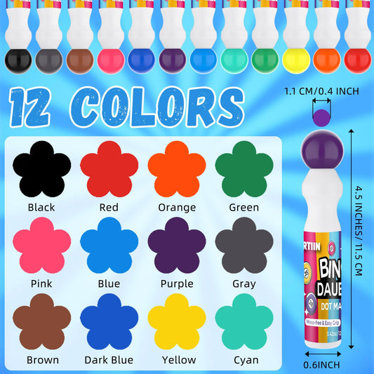 Crtiin bingo daubers 12-colors palette for vibrant, mess-free art and crafts