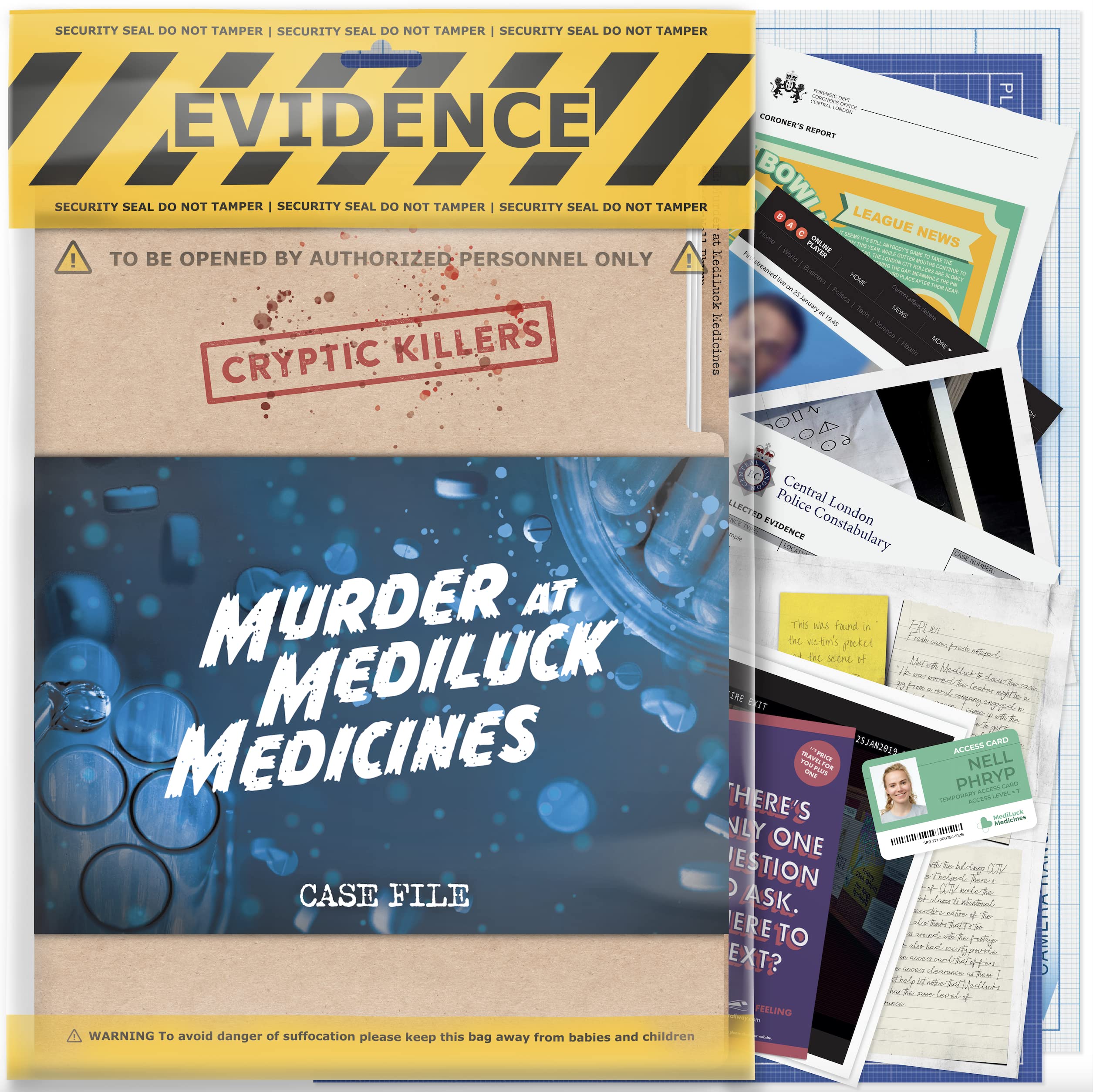 Cryptic Killers murder at mediluck case file for immersive at-home mystery.