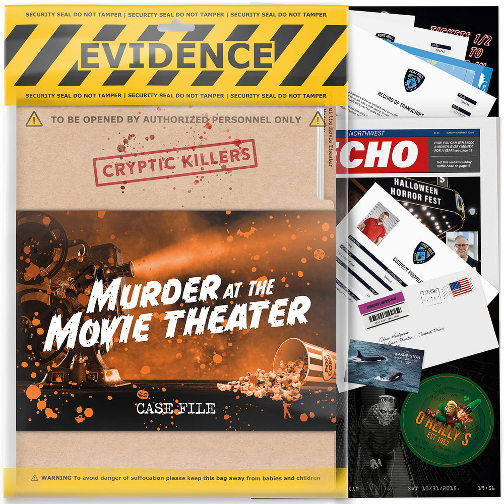Cryptic Killers murder at the movie theater box offers an immersive night of deduction.