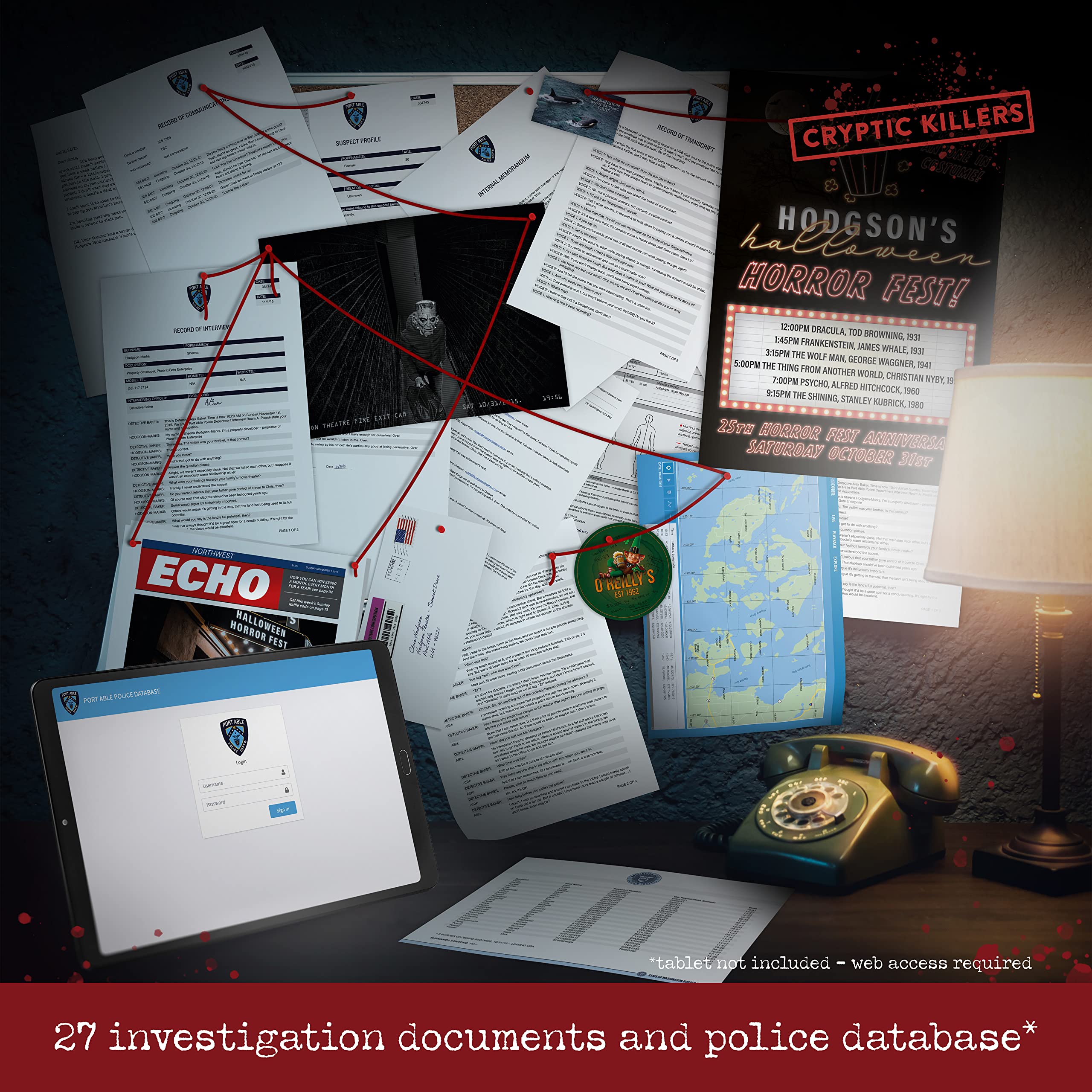 Cryptic Killers online database access adds a challenging digital layer to your investigation.
