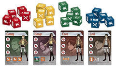 Cryptozoic Attack on Titan: Last Stand dice and tactics cards in play.