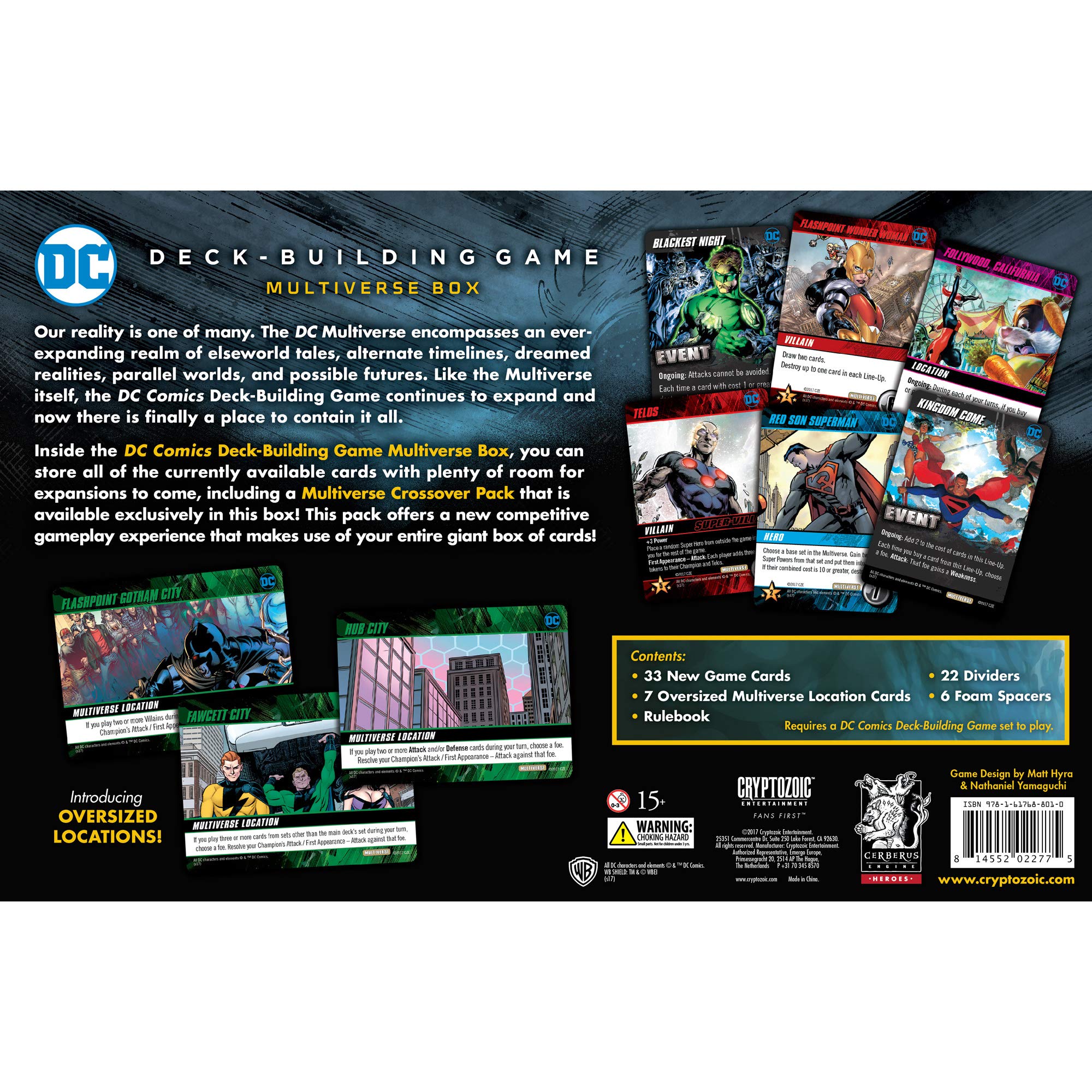 Cryptozoic DC Multiverse Box expansion-ready design for future sets.