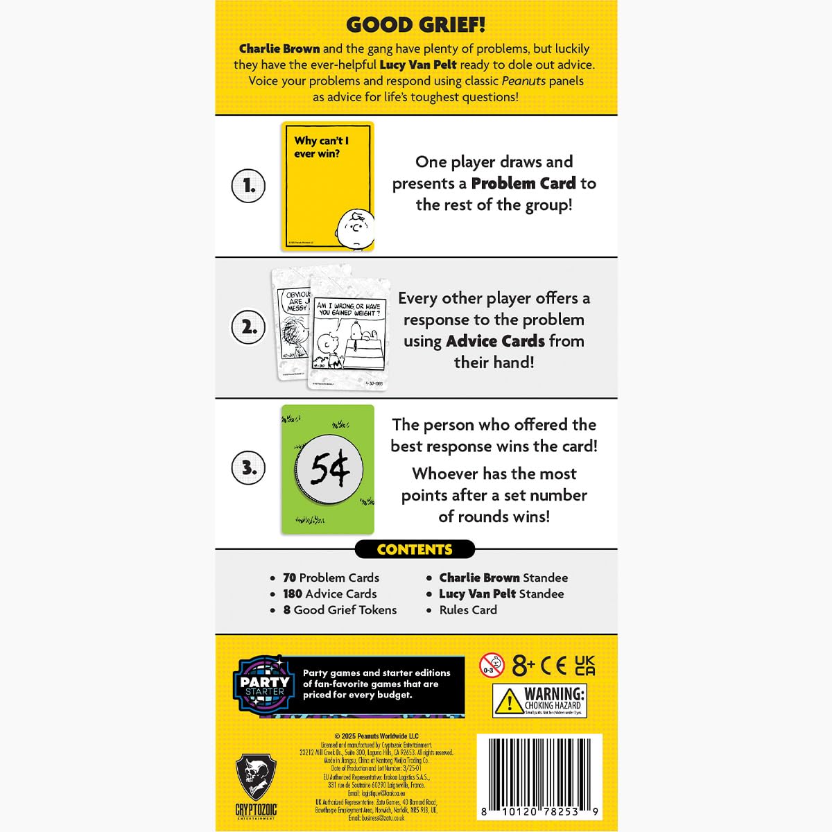 Cryptozoic Entertainment Peanuts Doctor in problem-cards highlights playful group challenges.