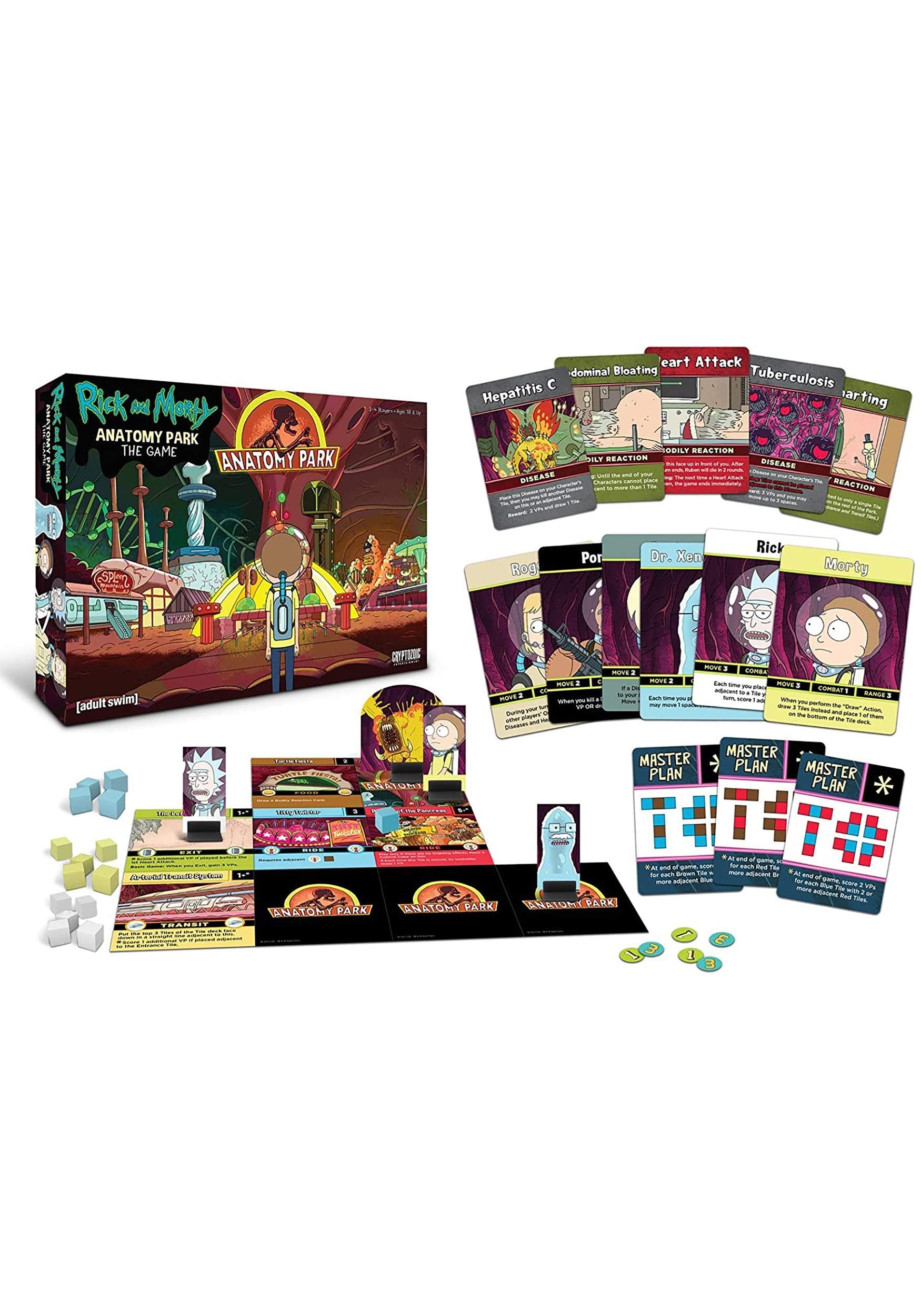 Cryptozoic Entertainment Rick and Morty tokens show quirky characters during quick, social matches.