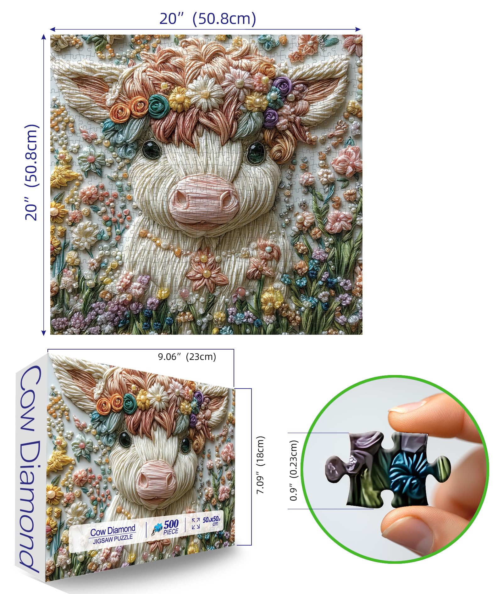 MINIWAN crystal Highland Cow 500-piece puzzle side view showing precise cut for a smooth fit.