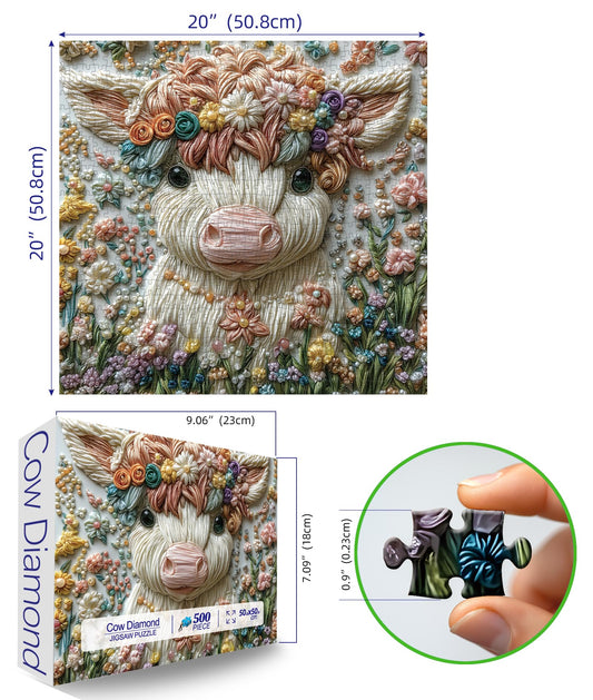 MINIWAN crystal Highland Cow 500-piece puzzle side view showing precise cut for a smooth fit.