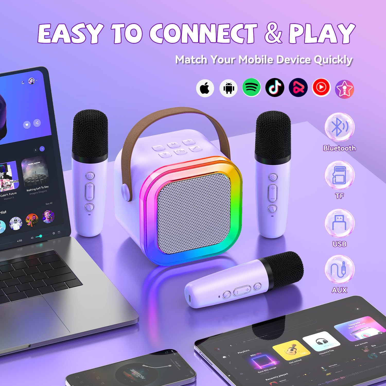TF card and AUX ports for offline music on CscyyAmz karaoke