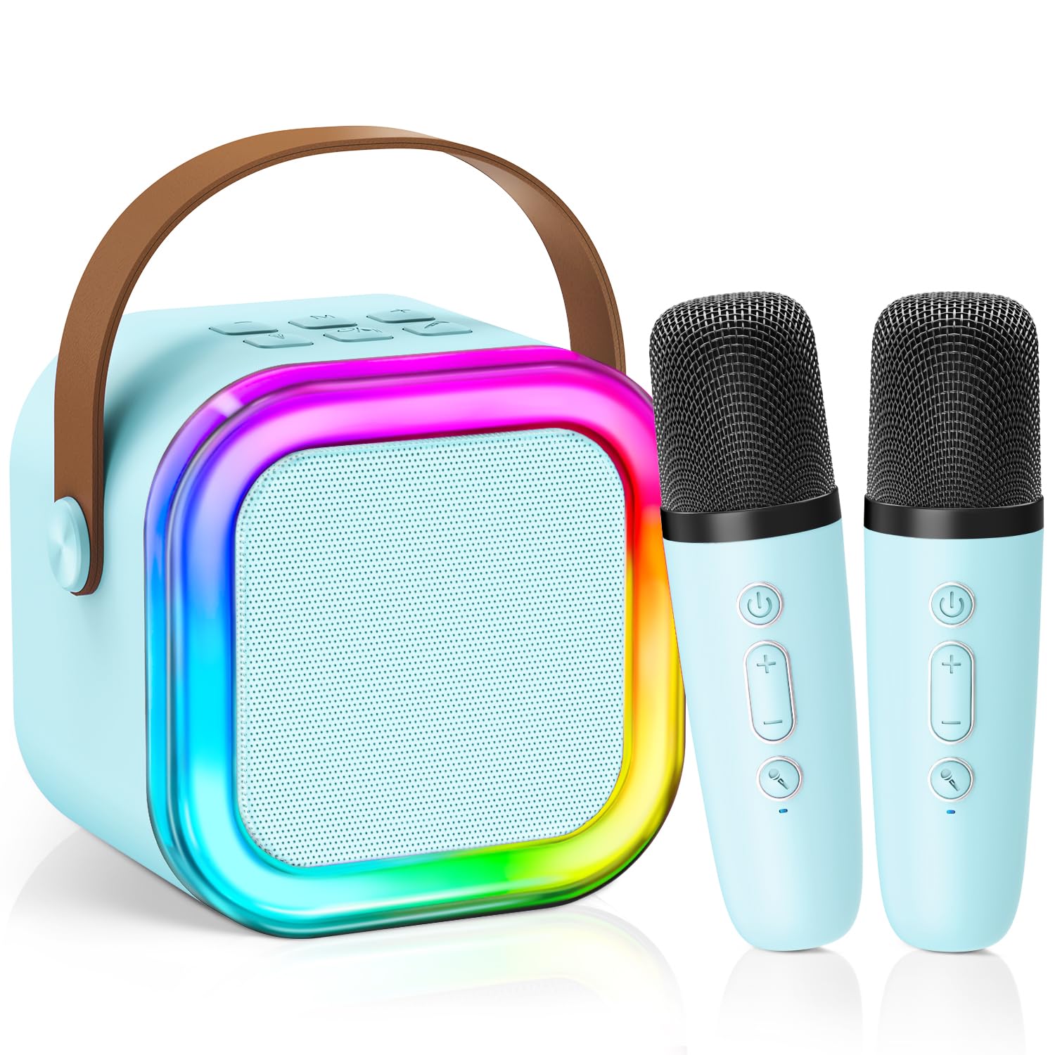 CscyyAmz mini karaoke machine blue front view for kids' sing-alongs.