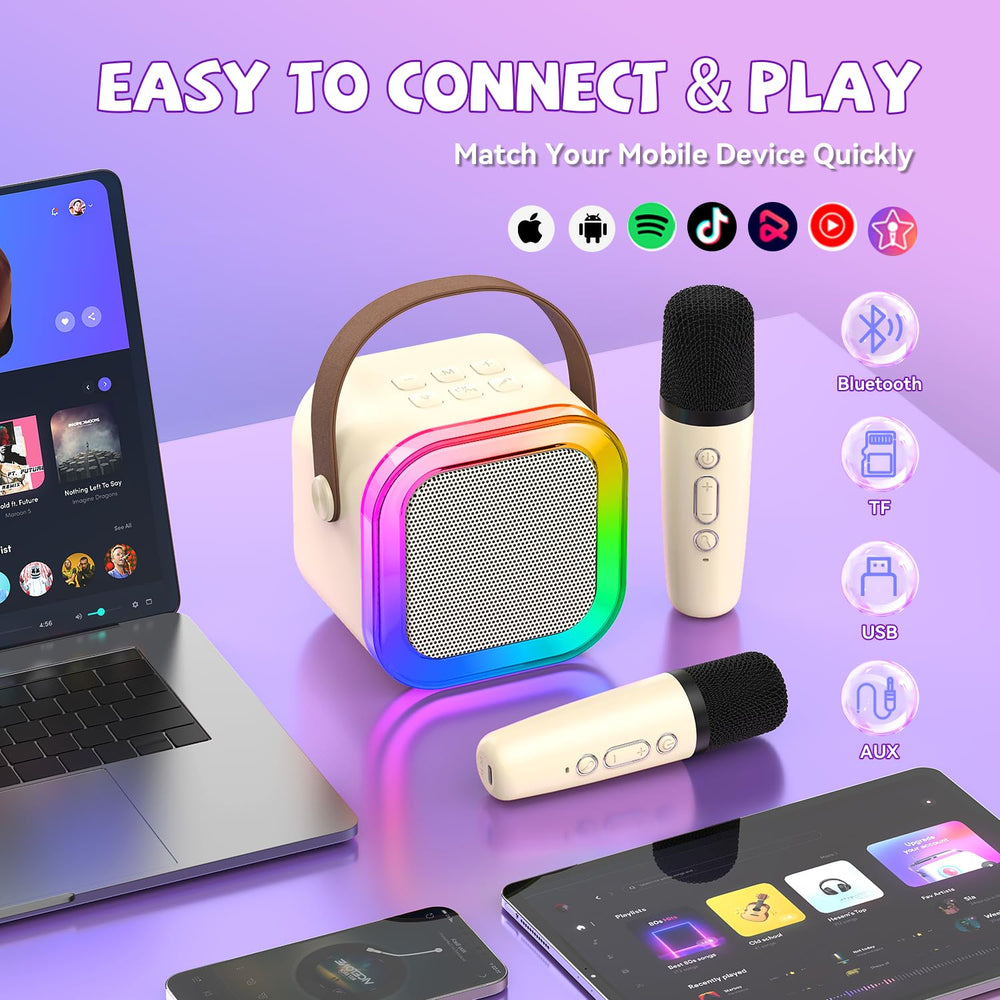 CscyyAmz mini karaoke machine portable design fits small spaces.
