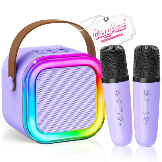 CscyyAmz mini karaoke machine in purple front view for kids' sing-along sessions.