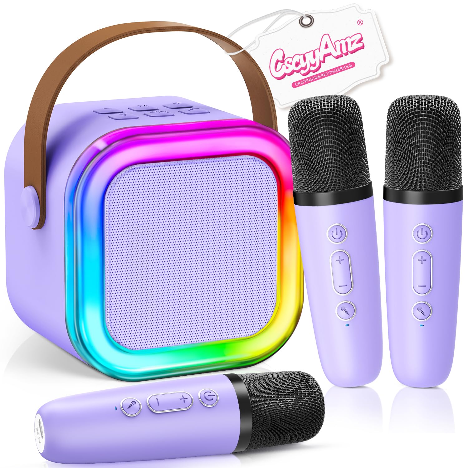 CscyyAmz mini karaoke machine with three mics for duets at home