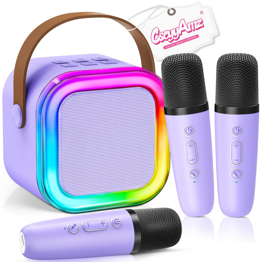 CscyyAmz mini karaoke machine with three mics for duets at home