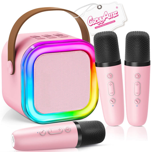 CscyyAmz upgraded mini karaoke machine with three wireless mics for kids parties