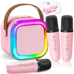 CscyyAmz upgraded mini karaoke machine with three wireless mics for kids parties