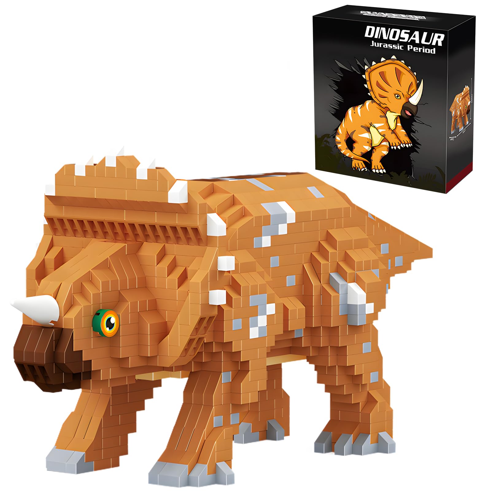 CSNRHG Triceratops building blocks front view for immersive construction fun.