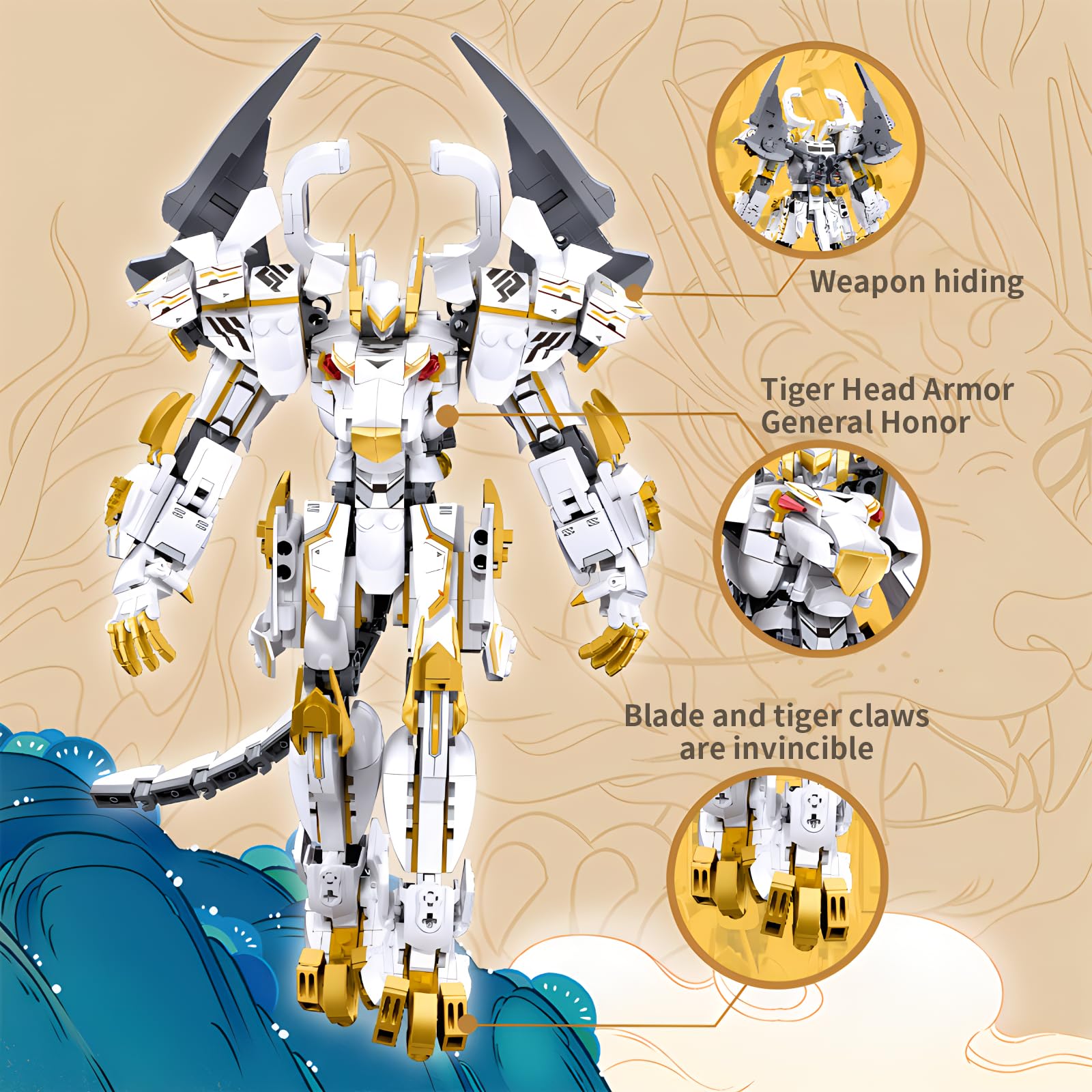 CSNRHG White Tiger Samurai mech double axe demonstrates versatile display and play.