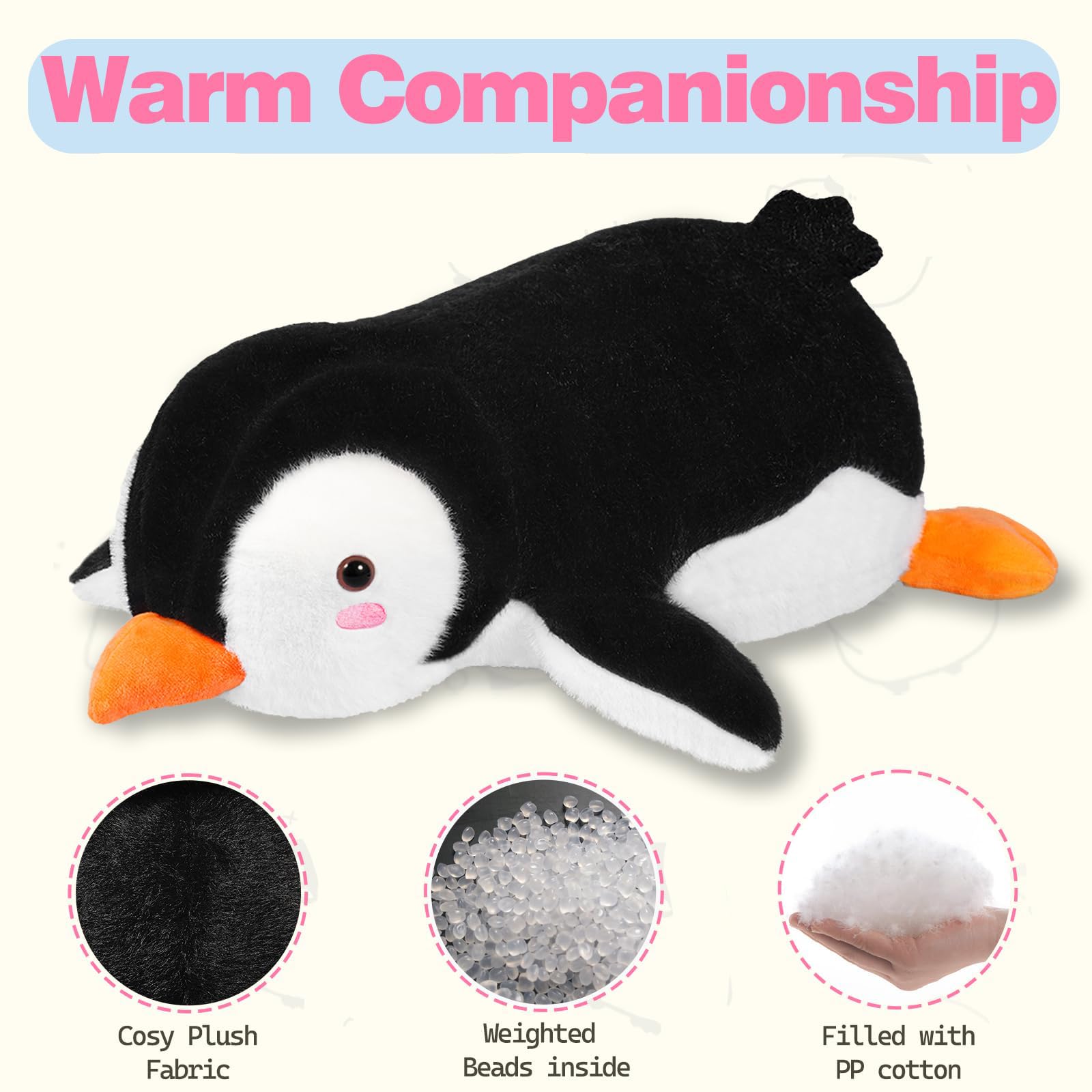 csvbtrf weighted penguin plush hugging pose demonstrates cuddly design.