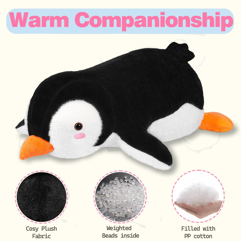 csvbtrf weighted penguin plush hugging pose demonstrates cuddly design.
