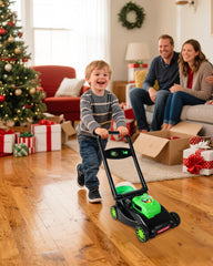 CT SPORTS lawn mower features pull engine cord and beads for interactive holiday play.