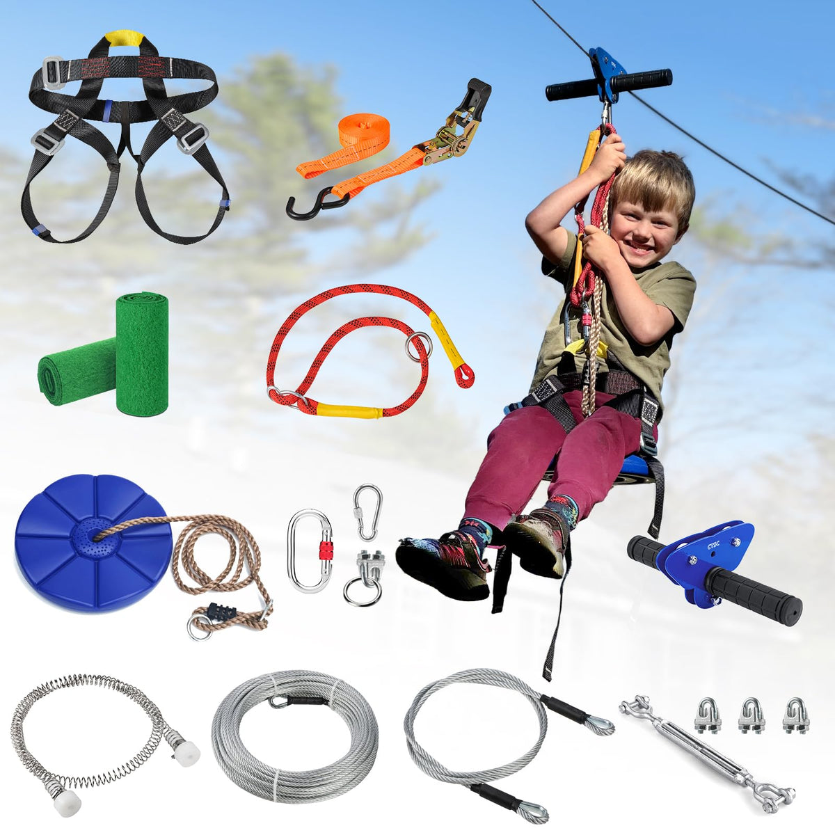 CTSC zipline harness and seat ready for safe backyard fun