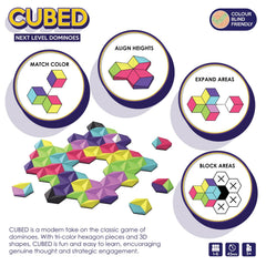 CUBED Next Level Dominoes Family Edition pieces support up to six players in a casual strategy session.
