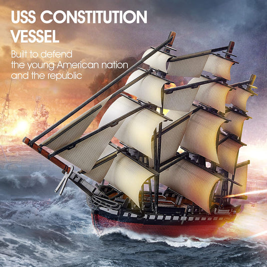 CubicFun 3D ship model of the Constitution with detailed framing.