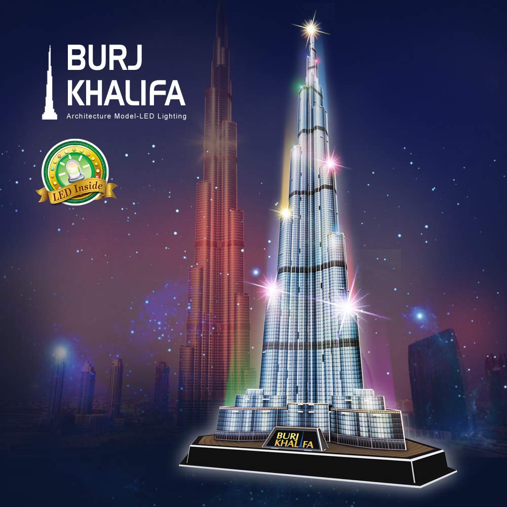 CubicFun Burj Khalifa box content includes LED accessories